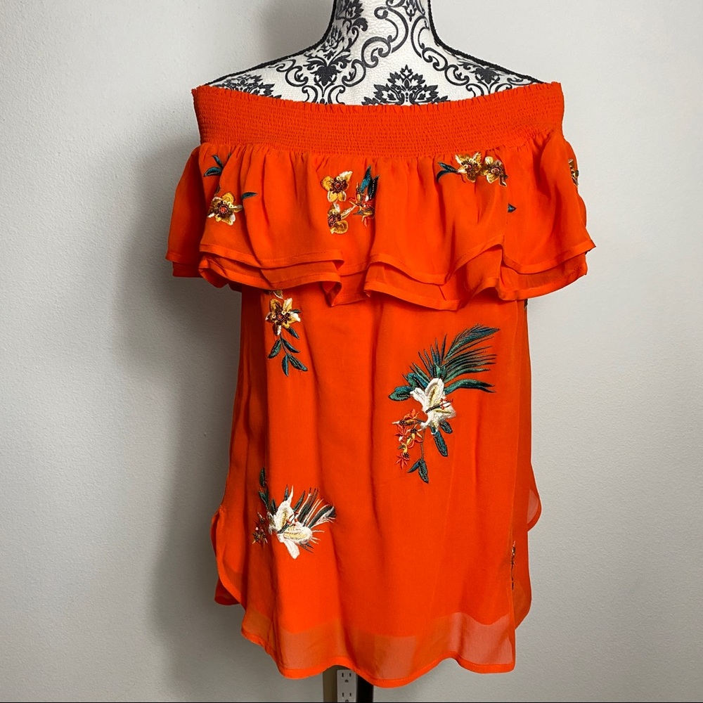 Karen Millen Embroidered Floral Off Shoulder Havana Blouse NWOT 8